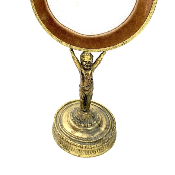 Vanity Mirror Double Faced Brass Cherub Design Victorian Style Antique Decor - Picture 3 of 7